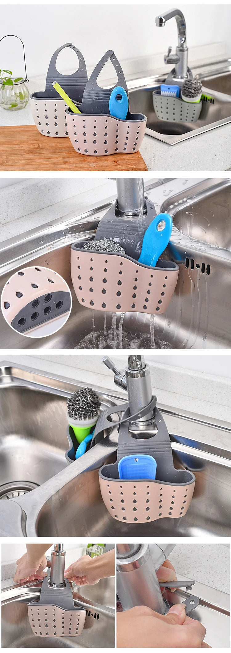 Adjustable Kitchen Sink Sponge Holder – Hanging Drain Basket