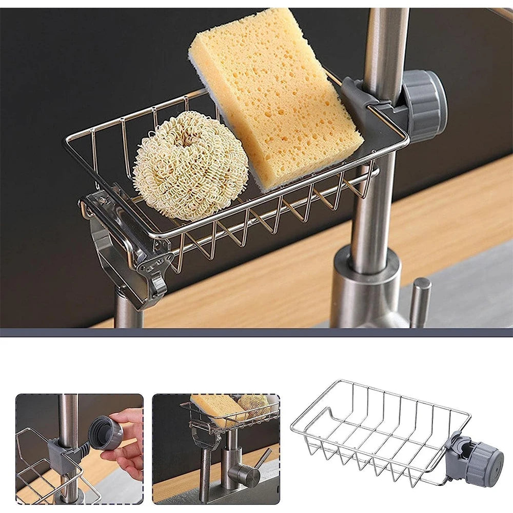 Kitchen Sink Faucet Organizer – Stainless Steel Sponge Holder