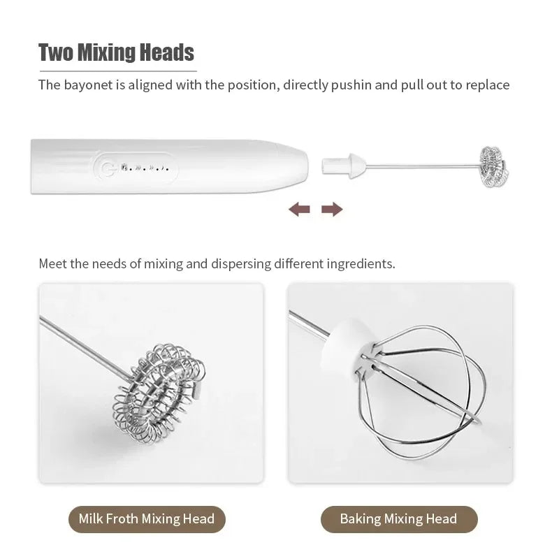 Cordless Electric Milk Frother & Handheld Kitchen Whisk