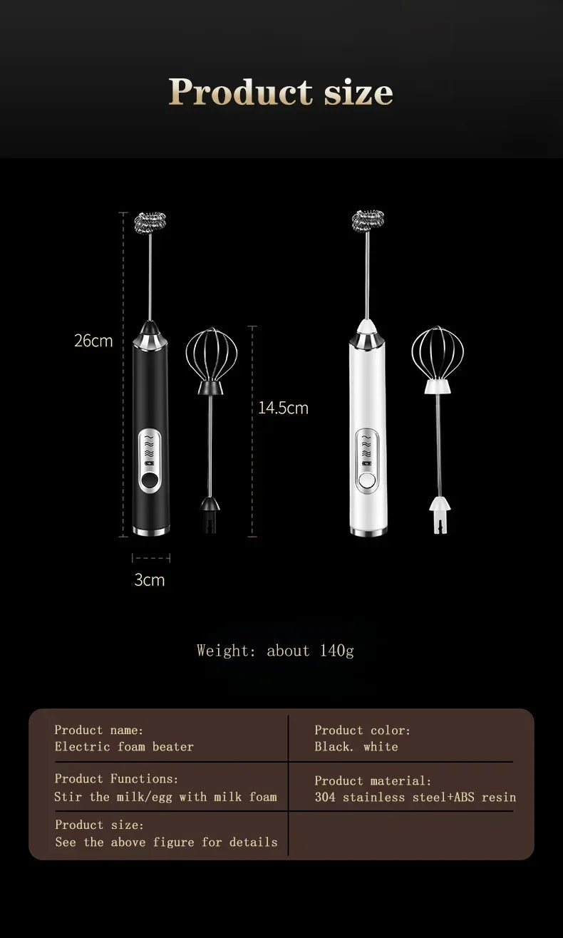 Cordless Electric Milk Frother & Handheld Kitchen Whisk
