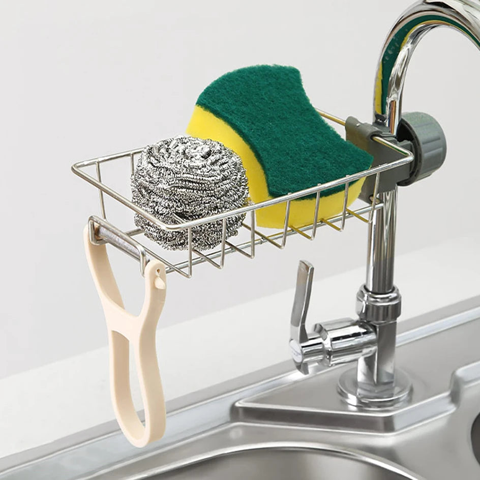 Kitchen Sink Faucet Organizer – Stainless Steel Sponge Holder