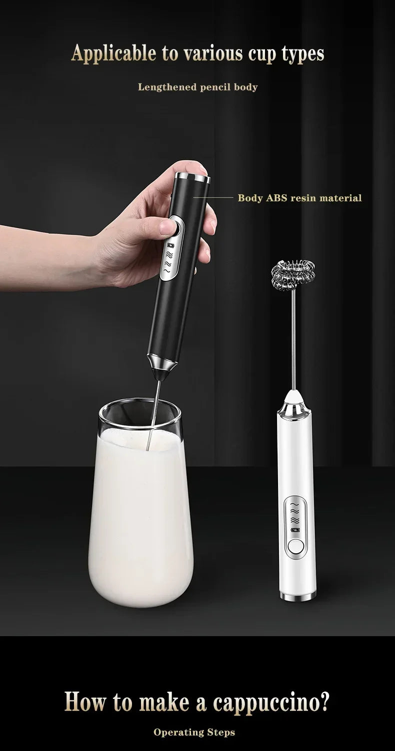 Cordless Electric Milk Frother & Handheld Kitchen Whisk