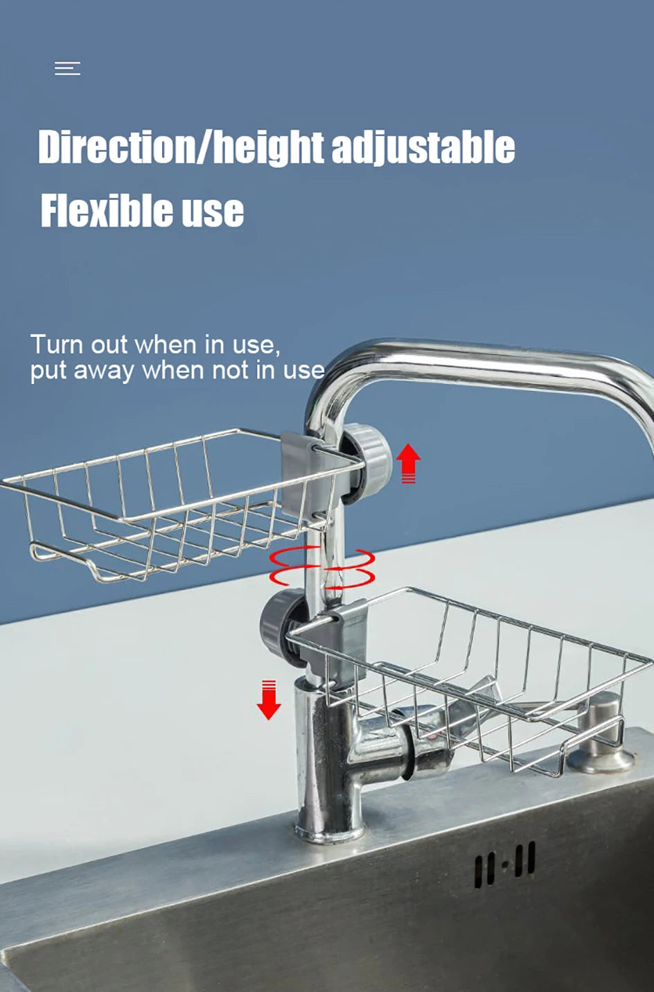 Kitchen Sink Faucet Organizer – Stainless Steel Sponge Holder