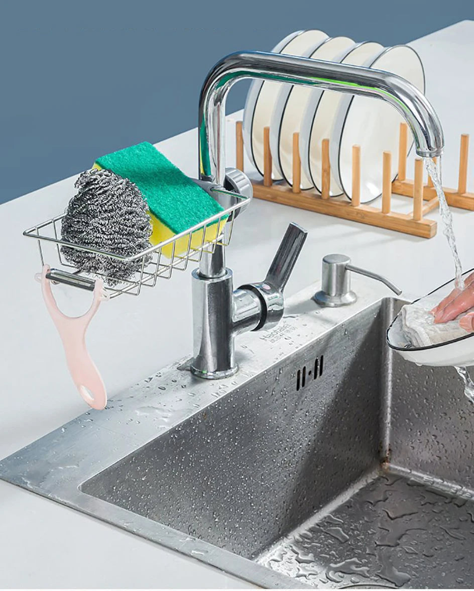 Kitchen Sink Faucet Organizer – Stainless Steel Sponge Holder
