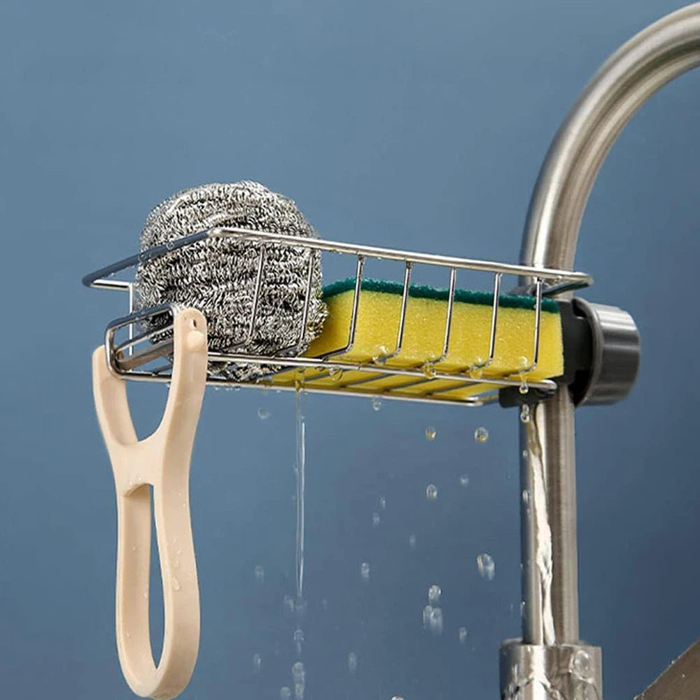 Kitchen Sink Faucet Organizer – Stainless Steel Sponge Holder